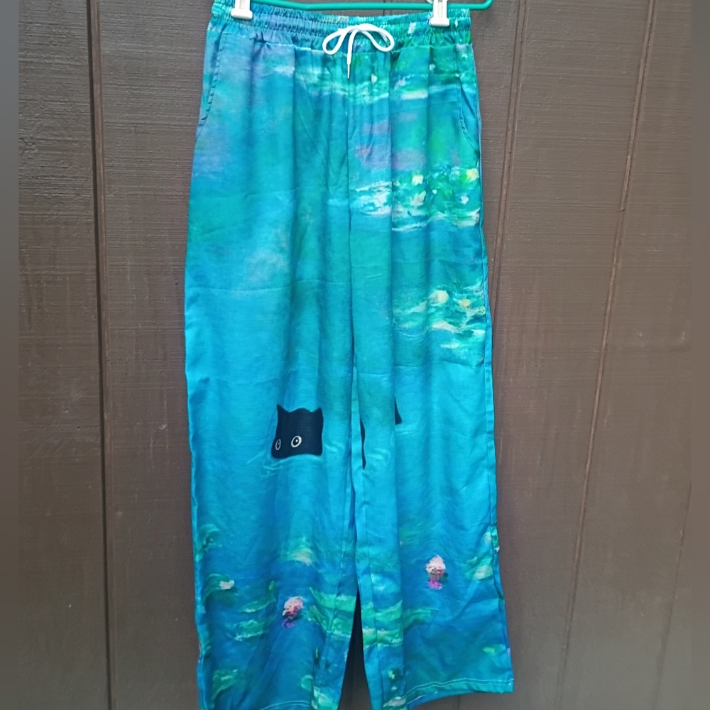 New Never Worn Oil Painting Print Elastic Drawstring Pants